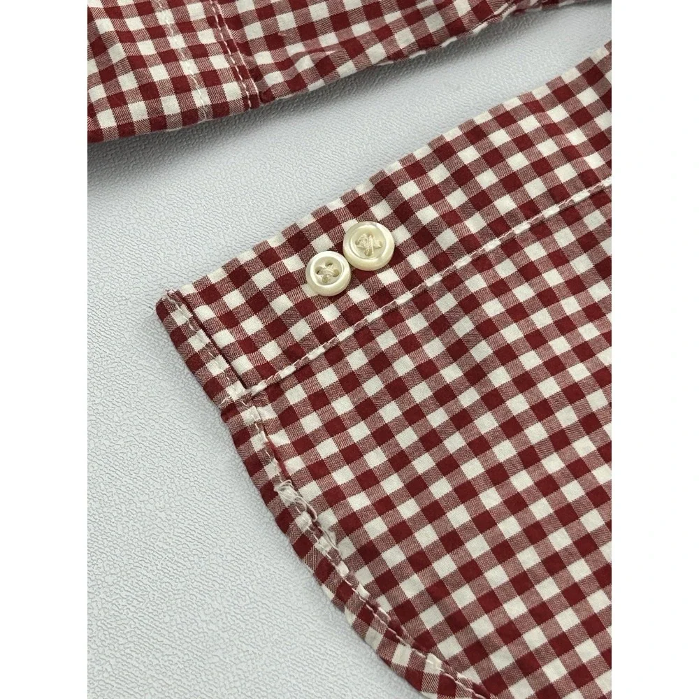 Ralph Lauren Boys Size 5 Red White Gingham Button Down Long Sleeve Cotton Shirt